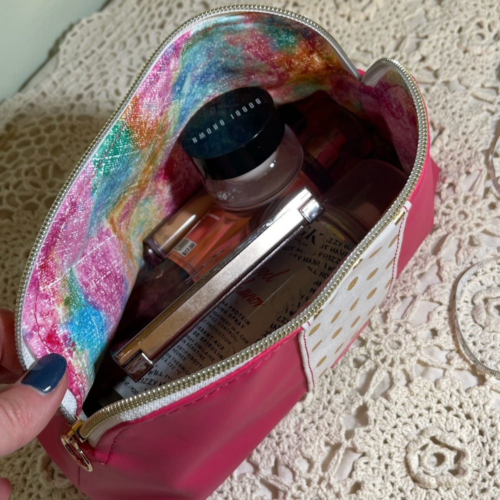 Barbiecore Pink & Gold Polka Dot Cosmetic Pouch - Picture 3 of 4
